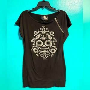 Sourpuss clothing tunic top sugar skull xl